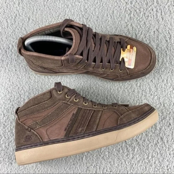 NEW SKECHERS GEL INFUSED Memory Foam Hi Top Shoe Suede Sneaker Mens Size 7 Brown - Picture 13 of 13